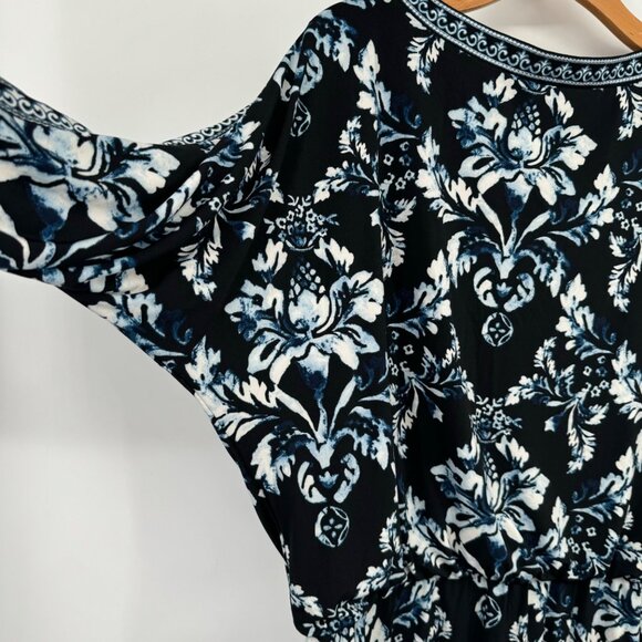 White House Black Market blue Floral Print Dress womens size large open sleeve - Picture 10 of 11